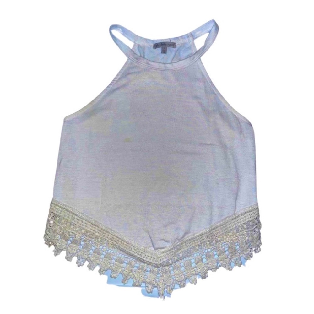 white halter top w/ mesh fringe hemlines | charlotte russe | size small